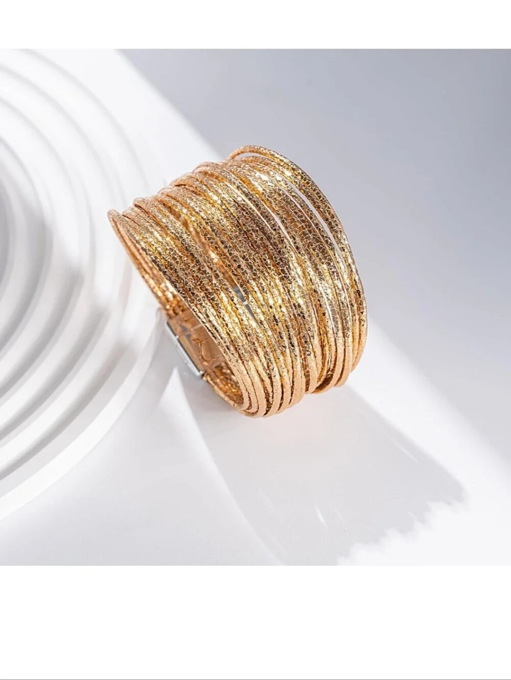 Gold Multi-Row Textured Bangle Bracelet Stack - Women Jewelry